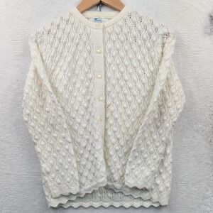 VTG Wintuk Cardigan Women's Medium Off White Popcorn Knit Pointelle Acrylic 70s